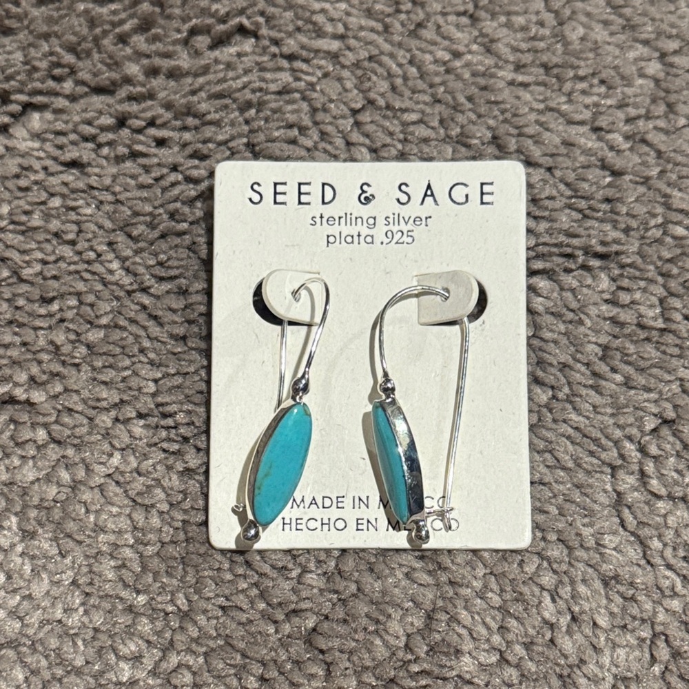 Seed & Sage 925 Sterling Silver Turquoise Drop Earrings Made in Mexico